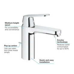 Grohe Eurosmart Cosmopolitan M-Size Mono Basin Mixer With Pop-up Waste -Home Bathroom 23325000 d2