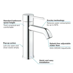 Grohe Essence S-Size Mono Basin Mixer With Pop-up Waste - Chrome -Home Bathroom 23589001 d1