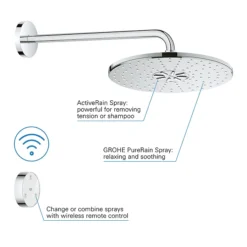 Grohe Rainshower SmartConnect 310 Shower Head & Arm With Wireless Remote -Home Bathroom 26640000 d1n