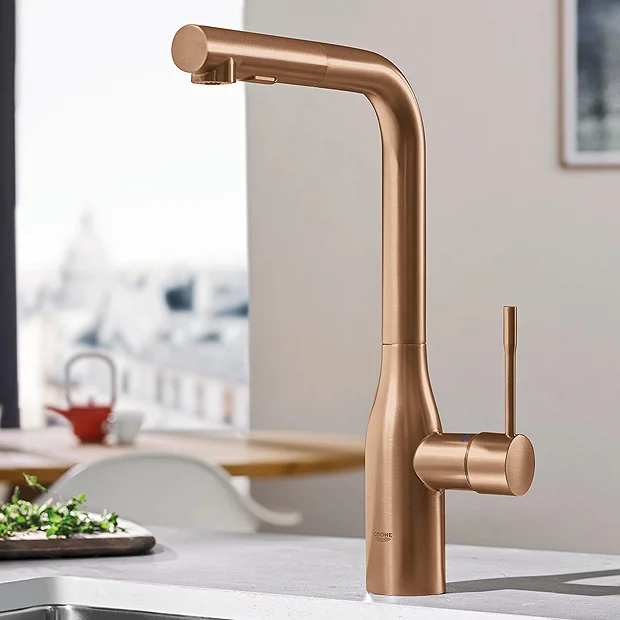 Grohe Essence Rose Gold Kitchen Sink Mixer With Pull Out Spray - Brushed Warm Sunset 4 Grohe Essence Rose Gold Kitchen Sink Mixer With Pull Out Spray - Brushed Warm Sunset - Image 2