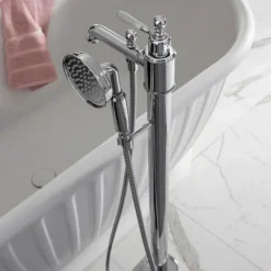 Arcade Floor Mounted Freestanding Bath Shower Mixer With Ceramic Lever - Nickel