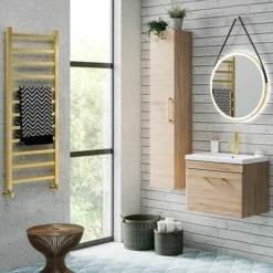 Arezzo Cube Brushed Brass 1200 X 500 Heated Towel Rail