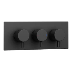 Arezzo Round Triple Concealed Thermostatic Shower Valve With Diverter - Matt Black -Home Bathroom azblkr38d1