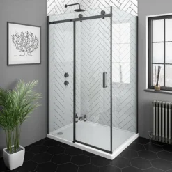 Arezzo 900 X 1950 Matt Black Frameless Side Panel (8mm Glass)