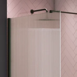 Arezzo Fluted Glass Matt Black Profile Wetroom Screen + Square Support Arm -Home Bathroom azfgmb d2