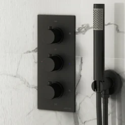 Arezzo Fluted Round Modern Triple Concealed Shower Valve - Matt Black 13 Arezzo Fluted Round Modern Triple Concealed Shower Valve - Matt Black -Home Bathroom azfrv2mb d6