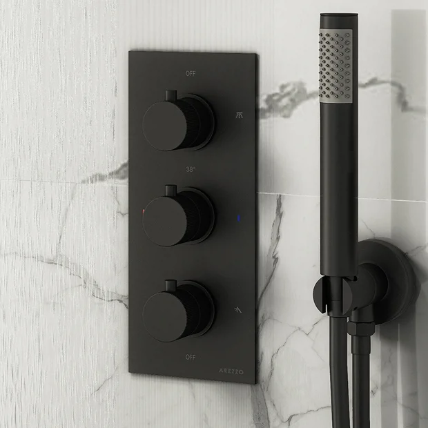 Arezzo Fluted Round Modern Triple Concealed Shower Valve - Matt Black 8 Arezzo Fluted Round Modern Triple Concealed Shower Valve - Matt Black - Image 6
