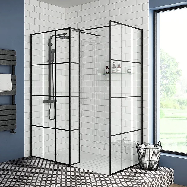 Arezzo 1700 X 800 Matt Black Grid Wet Room (Main Screen Incl. Hinged Return, Side Panel + Tray) 4 Arezzo 1700 X 800 Matt Black Grid Wet Room (Main Screen Incl. Hinged Return, Side Panel + Tray) - Image 2