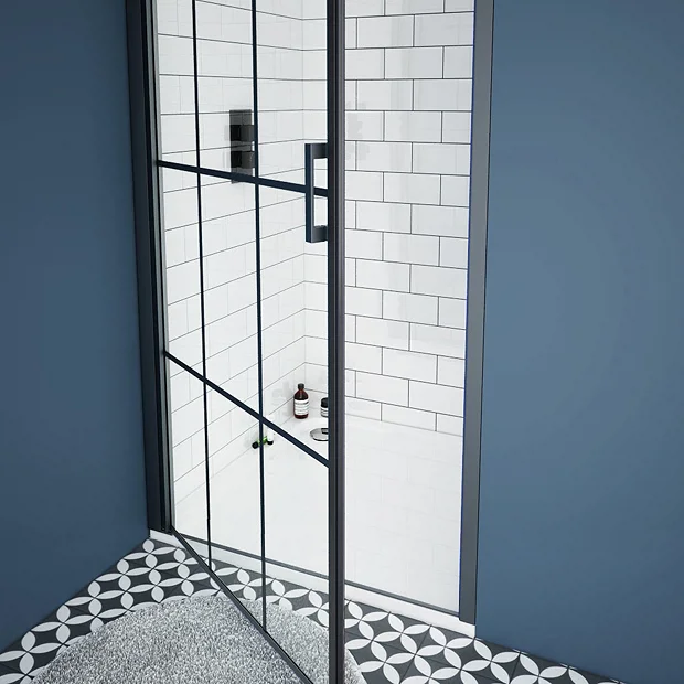 Arezzo 800mm Matt Black Grid Frameless Pivot Shower Door + Tray For Recess 5 Arezzo 800mm Matt Black Grid Frameless Pivot Shower Door + Tray For Recess - Image 3