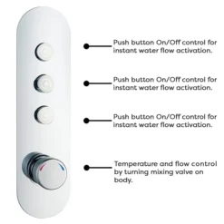 Arezzo Chrome Industrial Style Push Button Shower Valve With Diverter, Handset, Fixed Shower Head + 4 Body Jets -Home Bathroom azpb03rchpk d1