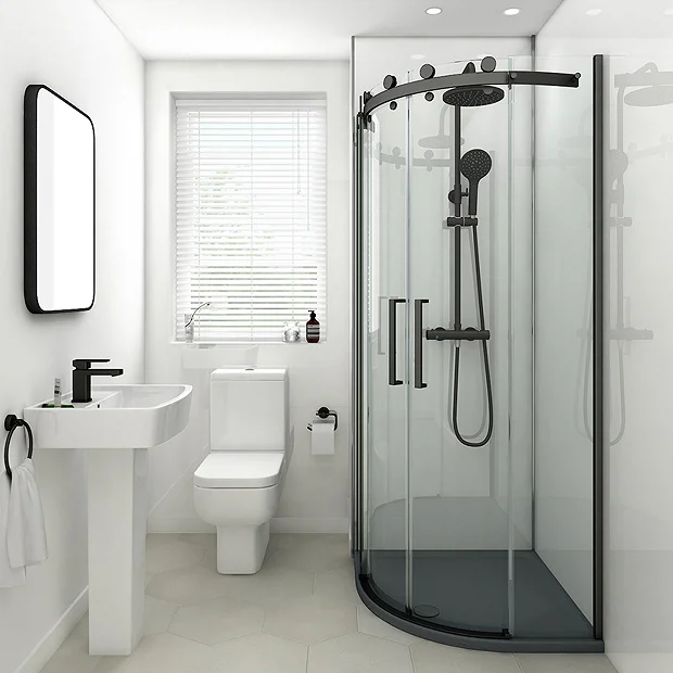 Arezzo Matt Black 900 X 900mm Frameless Quadrant Shower Enclosure 3 Arezzo Matt Black 900 X 900mm Frameless Quadrant Shower Enclosure