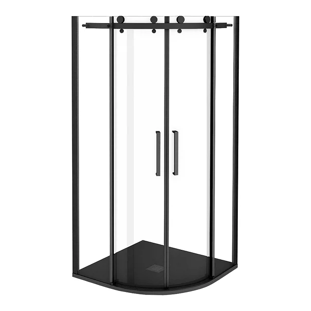 Arezzo Matt Black 900 X 900mm Frameless Quadrant Shower Enclosure With Black Tray 8 Arezzo Matt Black 900 X 900mm Frameless Quadrant Shower Enclosure With Black Tray - Image 6