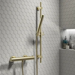 Arezzo Brushed Brass Round Thermostatic Bar Shower Valve -Home Bathroom azrdbb d3