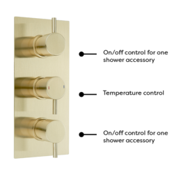 Arezzo Brushed Brass Round Concealed Triple Shower Valve With Fixed Head + 4 Body Jets -Home Bathroom azrdtsv4bjbbd4