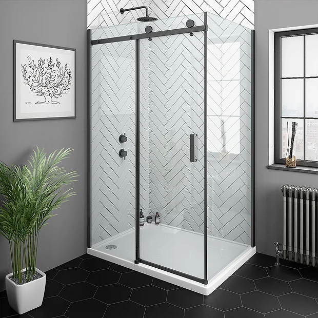 Arezzo Matt Black 1000 X 800 Frameless Sliding Door Shower Enclosure 4 Arezzo Matt Black 1000 X 800 Frameless Sliding Door Shower Enclosure - Image 2