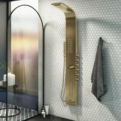 Arezzo Shower Tower Panel - Brushed Brass (Thermostatic) 9 Arezzo Shower Tower Panel - Brushed Brass (Thermostatic) -Home Bathroom azstp5bb n l