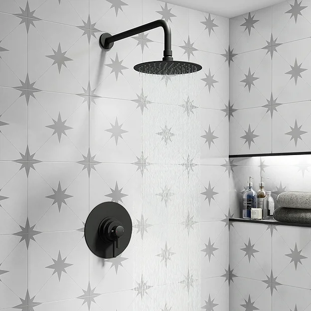Arezzo Matt Black Round Concealed Dual Thermostatic Valve W. 200mm Shower Head 4 Arezzo Matt Black Round Concealed Dual Thermostatic Valve W. 200mm Shower Head - Image 2