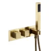 Arezzo Brushed Brass Square Wall Mounted Thermostatic Shower Valve With Handset -Home Bathroom azsvhbbsql