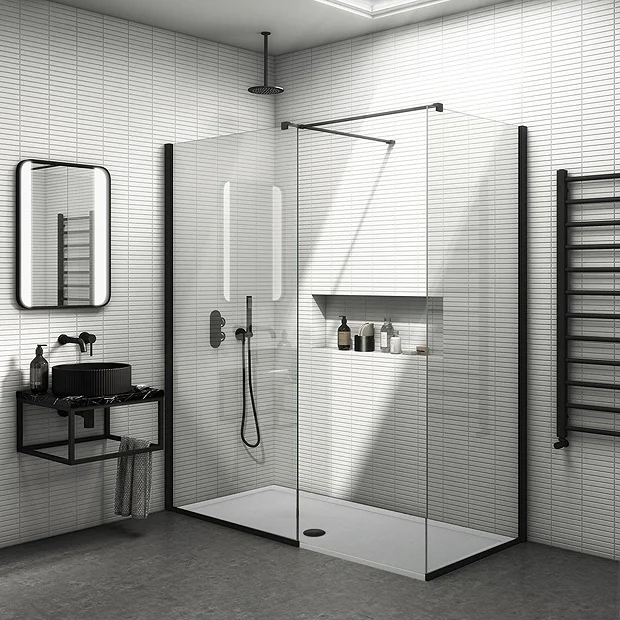 Arezzo Matt Black 10mm Glass 1400 X 800 Wet Room (inc. Screen, Side Panel + Tray) 4 Arezzo Matt Black 10mm Glass 1400 X 800 Wet Room (inc. Screen, Side Panel + Tray) - Image 2
