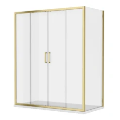 Toreno Brushed Brass 1400 X 800mm Double Sliding Door Shower Enclosure Without Tray -Home Bathroom bb147sdent d1