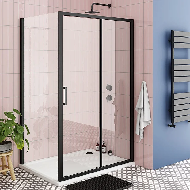 Toreno Matt Black 1200 X 800mm Sliding Door Shower Enclosure + Pearlstone Tray 4 Toreno Matt Black 1200 X 800mm Sliding Door Shower Enclosure + Pearlstone Tray - Image 2