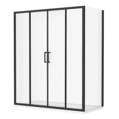 Toreno Matt Black 1400 X 700mm Double Sliding Door Shower Enclosure + Pearlstone Tray