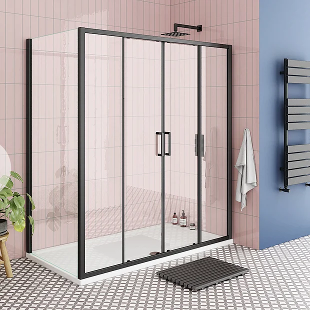 Toreno Matt Black 1400 X 700mm Double Sliding Door Shower Enclosure + Pearlstone Tray 4 Toreno Matt Black 1400 X 700mm Double Sliding Door Shower Enclosure + Pearlstone Tray - Image 2