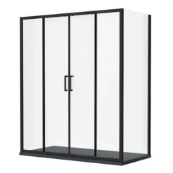 Toreno Matt Black 1400 X 900mm Double Sliding Door Shower Enclosure + Slate Effect Tray -Home Bathroom blk149sdesl d1a