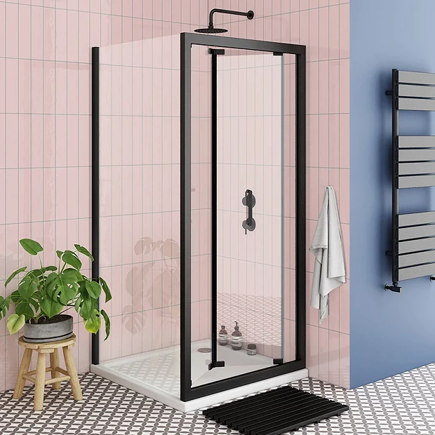 Toreno Matt Black 760 X 760mm Bi-Fold Door Shower Enclosure + Pearlstone Tray 4 Toreno Matt Black 760 X 760mm Bi-Fold Door Shower Enclosure + Pearlstone Tray - Image 2