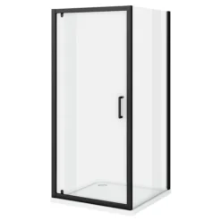 Toreno Matt Black 800 X 800mm Pivot Door Shower Enclosure + Pearlstone Tray