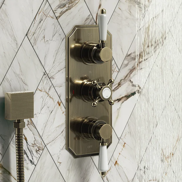 Chatsworth 1928 Antique Brass Traditional Shower W. Concealed Valve, 8" Head + Slide Rail Kit 6 Chatsworth 1928 Antique Brass Traditional Shower W. Concealed Valve, 8" Head + Slide Rail Kit - Image 4