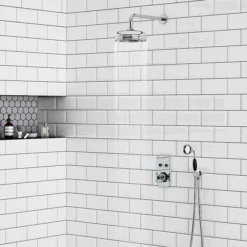 Chatsworth 1928 Black Traditional Push-Button Shower System With Large Handset + 8" Rainfall Shower Head -Home Bathroom chtpbpk3blkd2