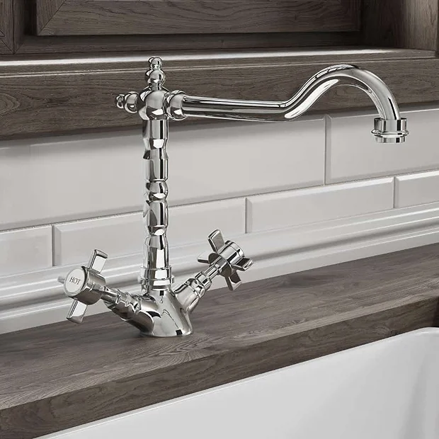 Classic Style Mono Kitchen Sink Mixer Tap With Cross Head Handles - Chrome 4 Classic Style Mono Kitchen Sink Mixer Tap With Cross Head Handles - Chrome - Image 2