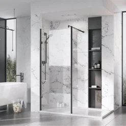 Roman Liberty Black Clear Glass Wetroom Screen + Wall Arm Support - Various Sizes (2000mm High) -Home Bathroom lcp757 d1