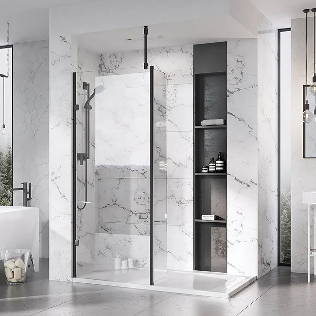 Roman Liberty Black Clear Glass Wetroom Screen + Ceiling Arm Support - Various Sizes (2000mm High) 5 Roman Liberty Black Clear Glass Wetroom Screen + Ceiling Arm Support - Various Sizes (2000mm High) - Image 3