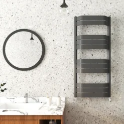 Milan Bow-Fronted Anthracite 1200 X 550 Designer Flat Panel Heated Towel Rail -Home Bathroom mbtr125a4 d2