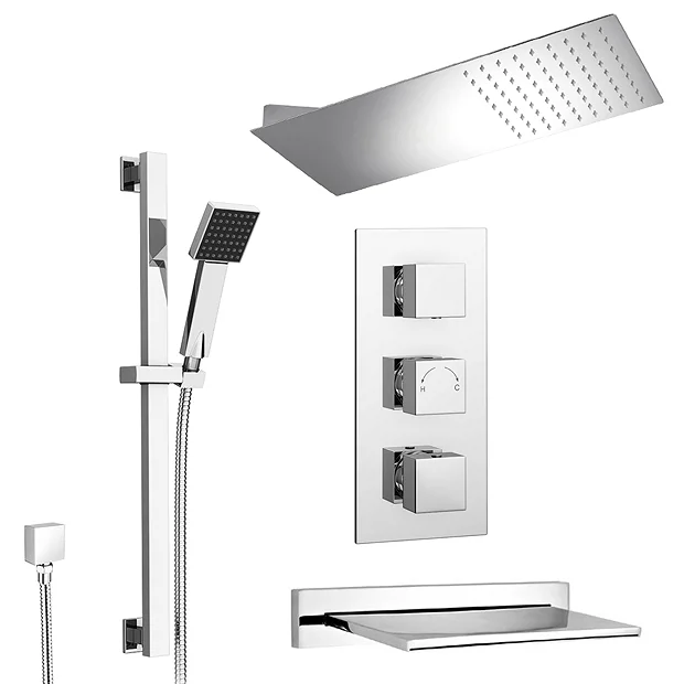 Milan Modern Shower Package (Fixed Head, Riser Rail Kit + Bath Spout) 3 Milan Modern Shower Package (Fixed Head, Riser Rail Kit + Bath Spout)