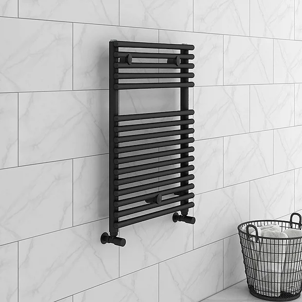 Monza Black 730 X 500 Round Bar Heated Towel Rail 4 Monza Black 730 X 500 Round Bar Heated Towel Rail - Image 2