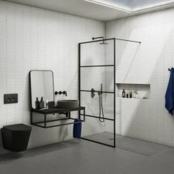Osaka 1950mm Matt Black Wetroom Screen Incl. Support Arm -Home Bathroom oskmb detail01