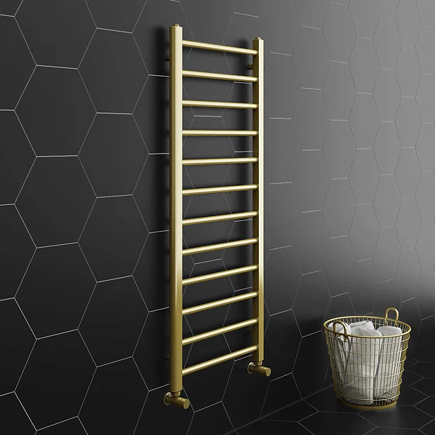 Arezzo 1200 X 500mm Brushed Brass Straight Heated Towel Rail 4 Arezzo 1200 X 500mm Brushed Brass Straight Heated Towel Rail - Image 2