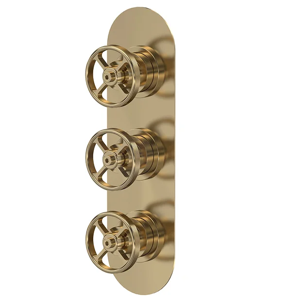Hudson Reed Revolution Industrial Triple Concealed Thermostatic Shower Valve With Diverter - Brushed Brass 3 Hudson Reed Revolution Industrial Triple Concealed Thermostatic Shower Valve With Diverter - Brushed Brass