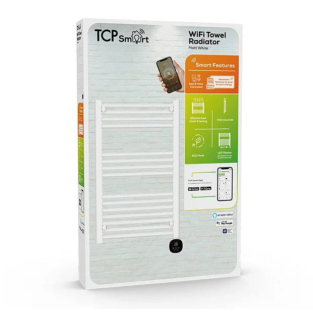 TCP Smart 500W White 800 X 500mm Wi-Fi Energy Saving Electric Only Towel Radiator 3 TCP Smart 500W White 800 X 500mm Wi-Fi Energy Saving Electric Only Towel Radiator