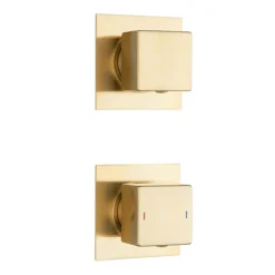 Arezzo Brushed Brass Square Thermostatic Shower Pack With 200mm Head + Handset -Home Bathroom sq4bbpk d3