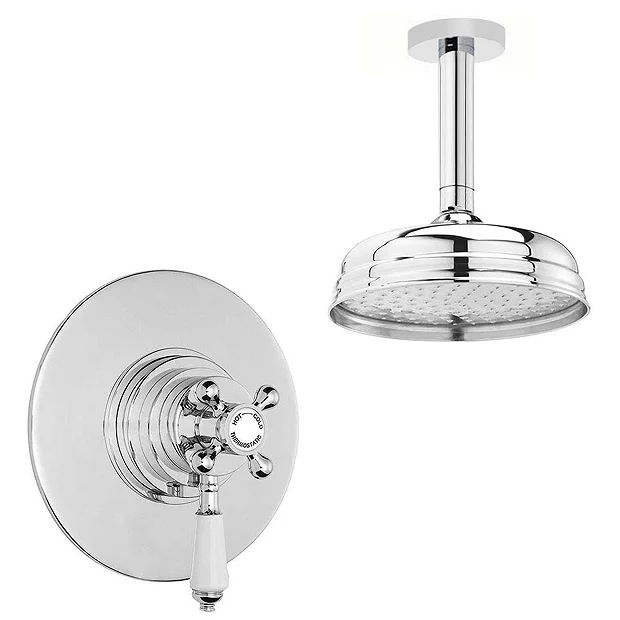 Lancaster Traditional Dual Concealed Thermostatic Shower Valve + Ceiling Mounted 8" Rose 3 Lancaster Traditional Dual Concealed Thermostatic Shower Valve + Ceiling Mounted 8" Rose