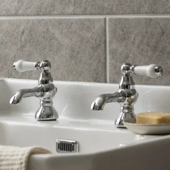 Chatsworth 1928 Traditional White Lever Pillar Basin Taps -Home Bathroom trad015d d3