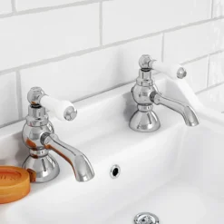 Chatsworth 1928 Traditional White Lever Pillar Basin Taps
