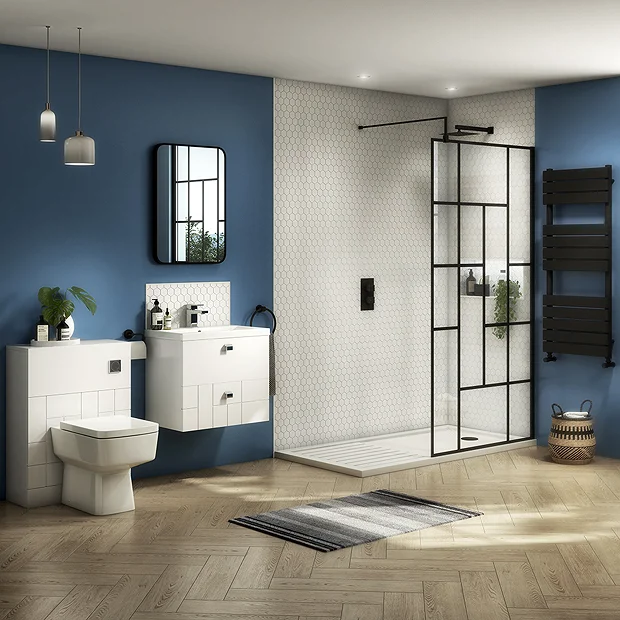 Venice 1400 X 900 Matt Black Abstract Grid Wet Room (800mm Screen + Tray) 3 Venice 1400 X 900 Matt Black Abstract Grid Wet Room (800mm Screen + Tray)