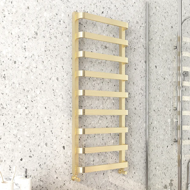Venice Brushed Brass Designer Heated Towel Rail (500 X 1200mm) 4 Venice Brushed Brass Designer Heated Towel Rail (500 X 1200mm) - Image 2