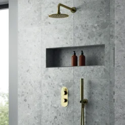 Venice Giro Twin Thermostatic Shower Valve With Diverter - Brushed Brass -Home Bathroom vg8tw02bb d2