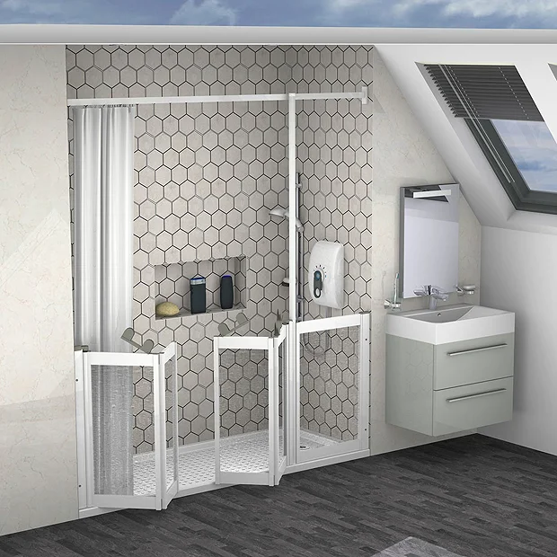 Milton White Front Access Half Height Twin Bi-Fold Inline Shower Doors - Right Hand 4 Milton White Front Access Half Height Twin Bi-Fold Inline Shower Doors - Right Hand - Image 2